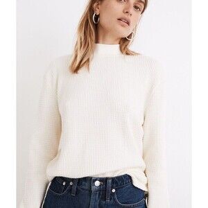 Madewell Mockneck Waffle Knit Top Womens S Ivory Long Sleeve Pullover Thermal